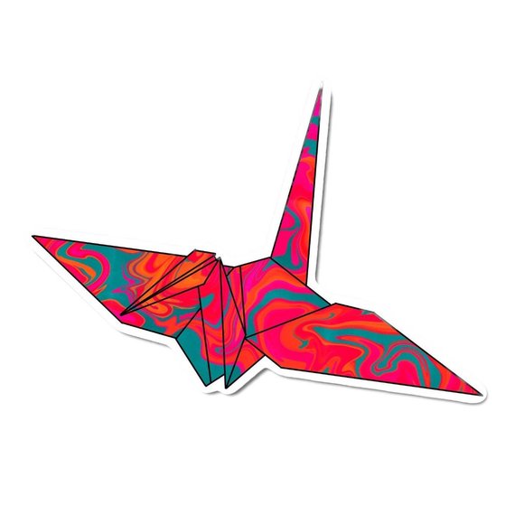 Handmade Other - 5/$15 Japanese Origami Crane Sticker Tie Dye Colorful Glossy Vinyl